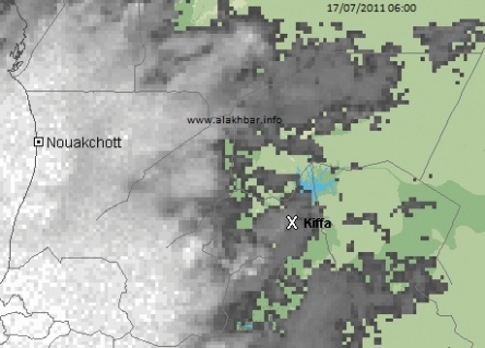 خارطة توزع السحب يوم 17 يوليو 2011 عند الساعة 06:00 (الأخبار) 