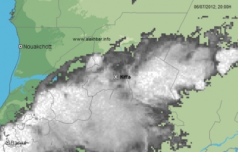 خارطة توزع السحب يوم 06/07/2012 عند الساعة 20:00 (الأخبار)