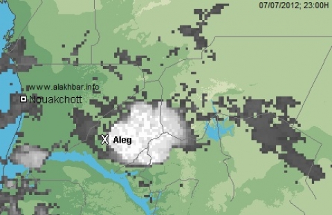 خارطة توزع السحب يوم 07/07/2012 عند الساعة 23:00 (الأخبار)